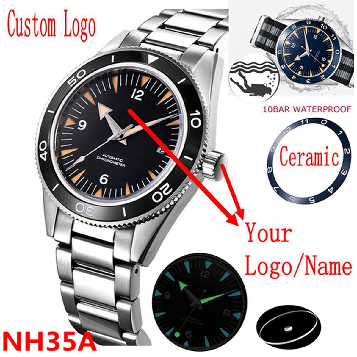 Luxury Ceramic Watch - 사용자 정의 로고 NH35 무브먼트 시계