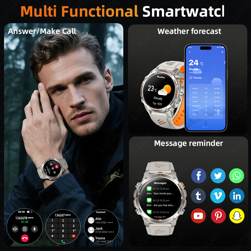 LIGE 러기드 GPS 트랙 스마트워치 남성용 LED  - Smartwatch Sports Watches For Men 리뷰 및 가격